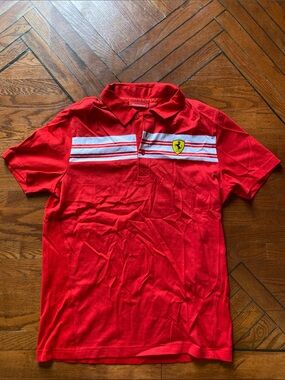 Ferrari Red Polo with White Chest Stripes and Shield
